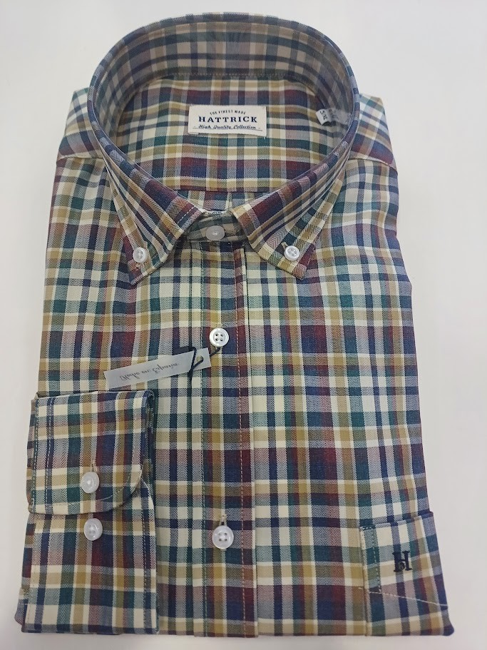camisa de cuadros verdes con bolsillo hattrick